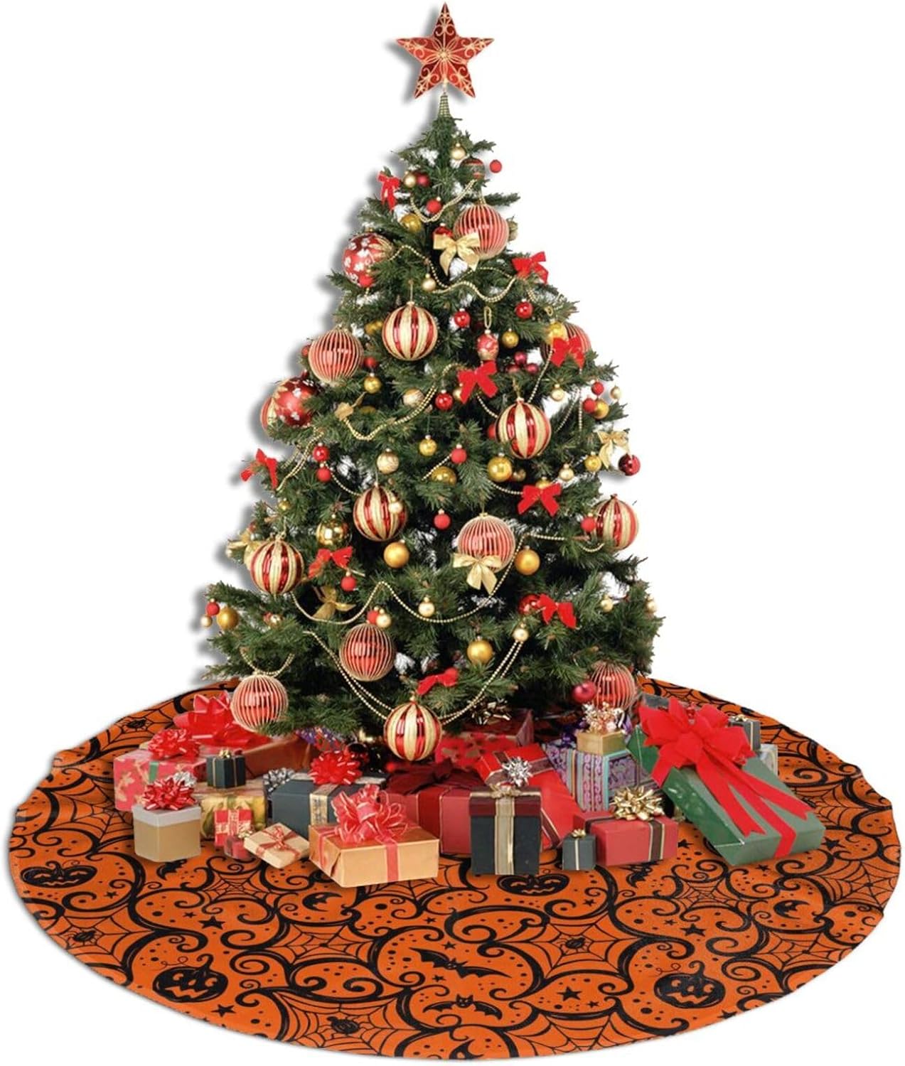 Christmas Tree Skirt,Halloween Pumpkin Xmas Tree Skirt Rustic Farmhouse Tree Skirt for Christmas Decor Xmas Holiday Home Party Decorations30