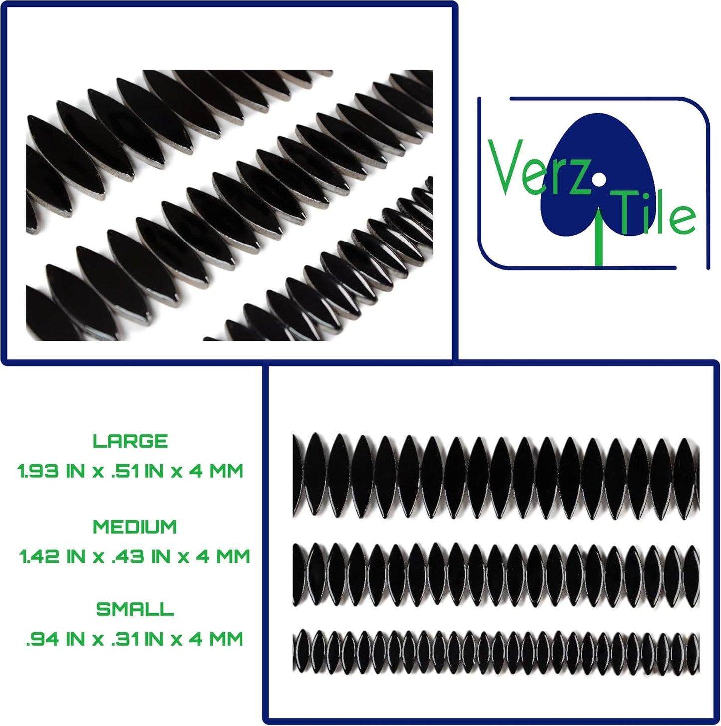 VerzTile Mosaic Tiles for Crafts - Petal Shaped Ceramic Tile Craft Hobbies & Art Projects 39 Color Options Endless Creativity DIY Design (Black)