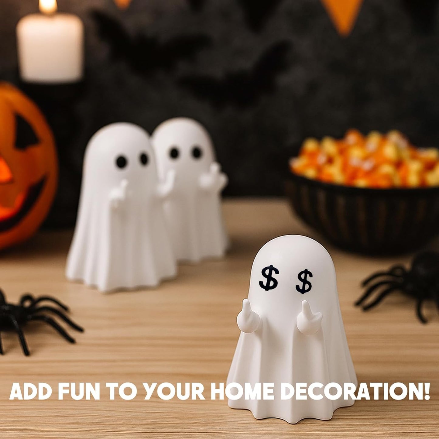 Halloween Ghost Figurine, Funny Middle Finger Spooky Resin Statue, Cute Decor for Halloween Decorations Indoor, Porch and Indoor Spooky Home Party Decor Gifts