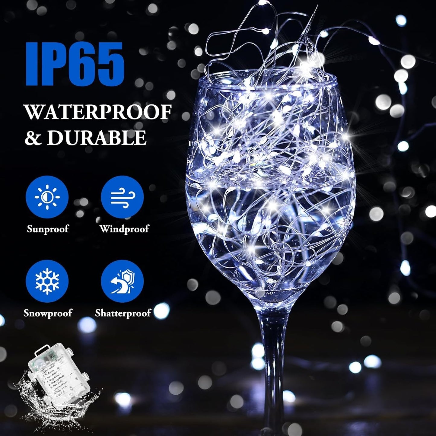 4 Pack 100 LED Fairy Lights Battery Operated with Timer & Remote, 33FT Waterproof Twinkle Lights Indoor Outdoor, Fairy String lights for Bedroom Classroom DIY Wedding Christmas Decorations, Cool White