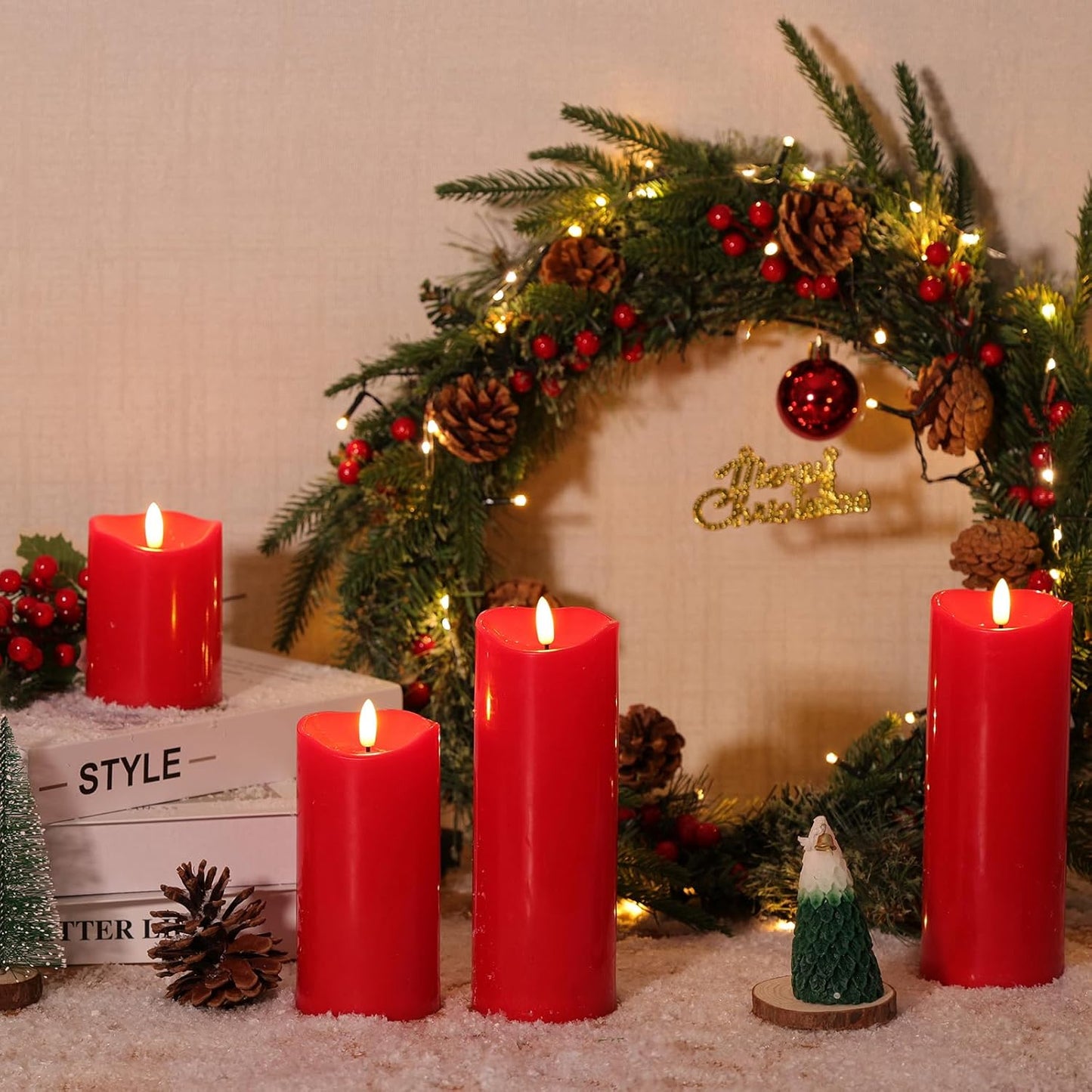 NURADA Outdoor Flameless Candles with Remote Timer - Waterproof Realistic Flickering LED Pillar Electric Battery Operated Fake Candle for Home Wedding Christmas Decor - 2 Pack Red(D3”H6”6”)