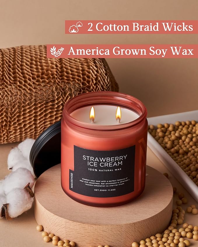 M&SENSE Natural Soy Candles for Home Strawberry Ice Cream Scented, 11.6oz 70 Hours Long Burning Hand Poured Candles Home Decor Housewarming Gift for Women and Men