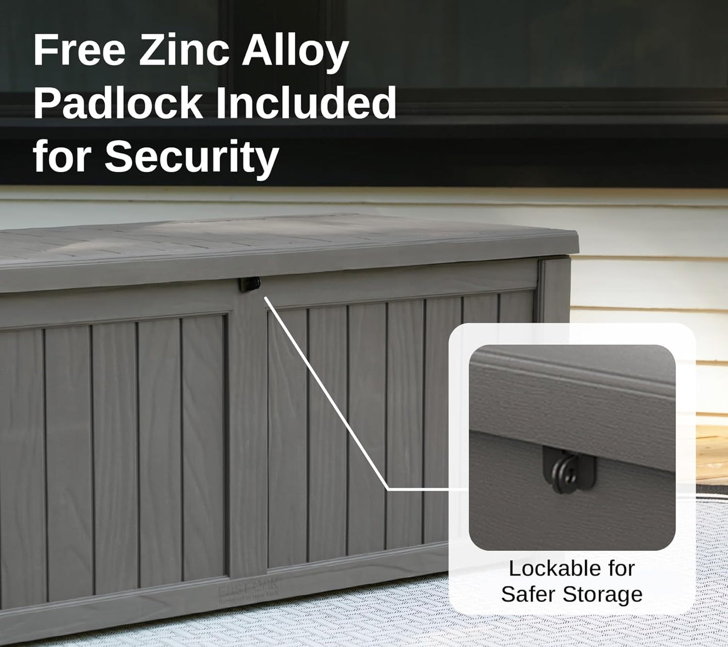 EAST OAK Outdoor Storage Box, 120 Gallon Deck Box with Stainless Steel Rods Large Resin Storage Bin for Patio Cushions, Garden Tools, Waterproof and UV Resistant, Lockable, Grey
