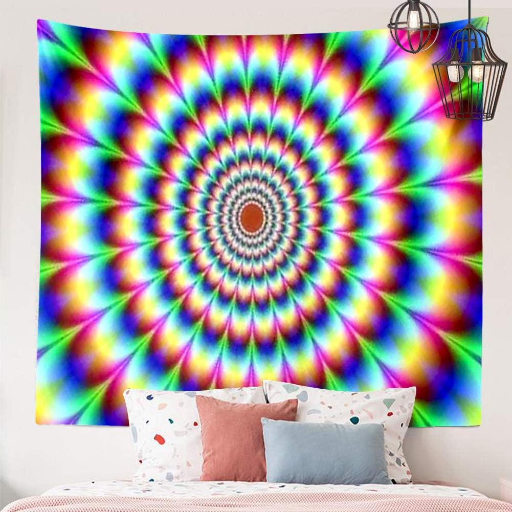Trippy Rainbow Spiritual Tapestry Psychedelic Abstract Colorful Vortex Wall Hanging Decor Mandala Hippie Large Tapestry Background for Bedroom Living Room Dorm(80x60 Inch)
