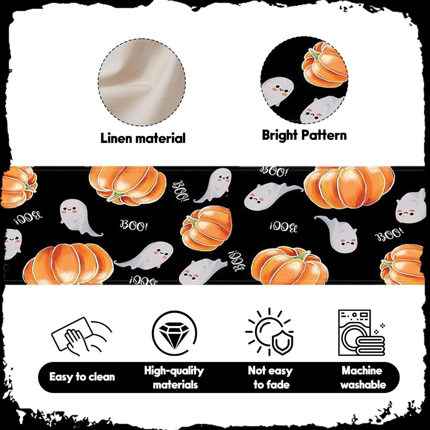 Halloween Table Runner Spooky Ghost Pumpkin Table Runner for Home Party Holiday Indoor Outdoor Table Decoration Halloween Table Decoration Kitchen Dining Table Decor 13 x 72 Inch (Black)