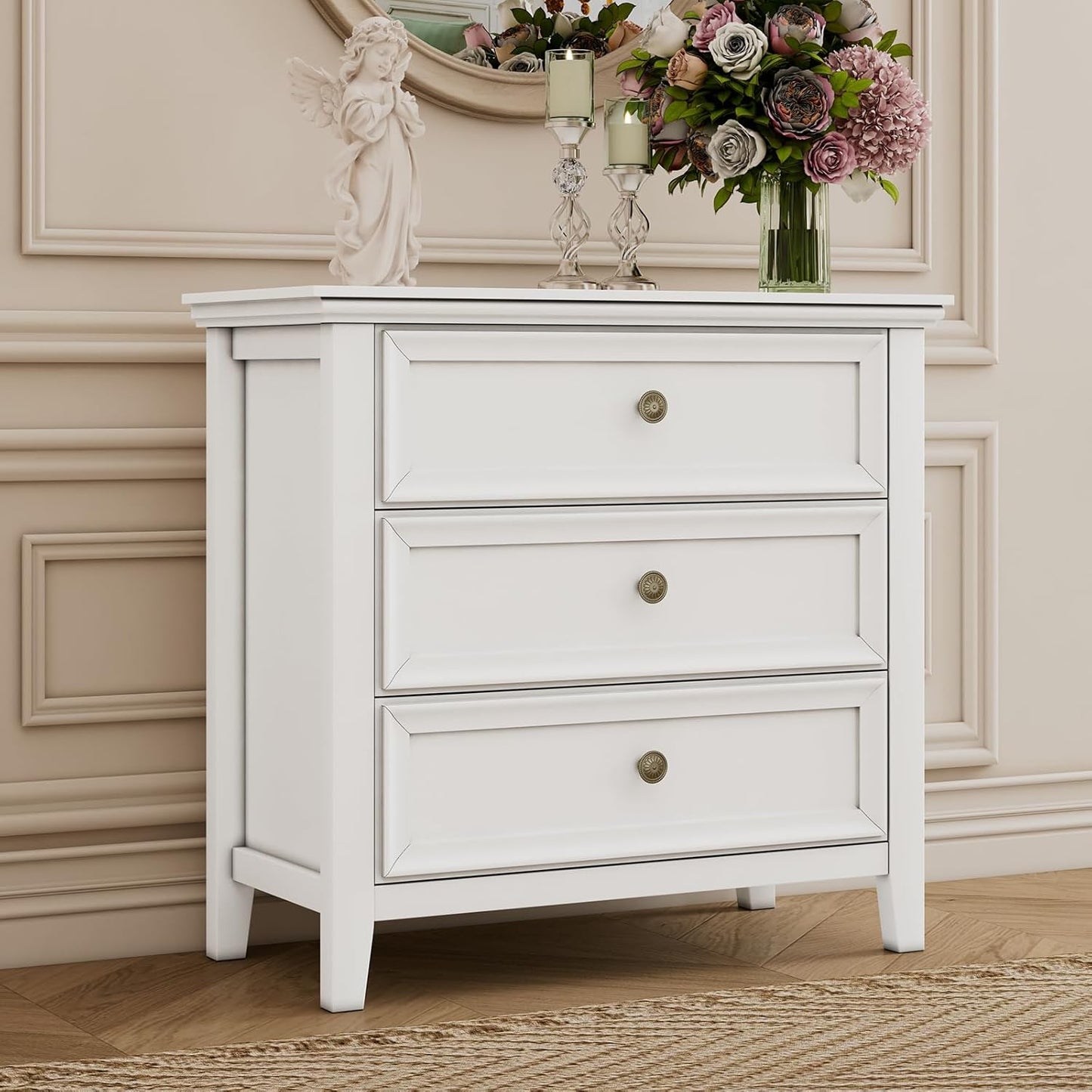 BLANKSPACE White Dresser, 3 Chest Drawer Dresser for Bedroom, Large Capacity Nightstand, Modern Wood Cabinet for Bedroom, Living Room, Closets