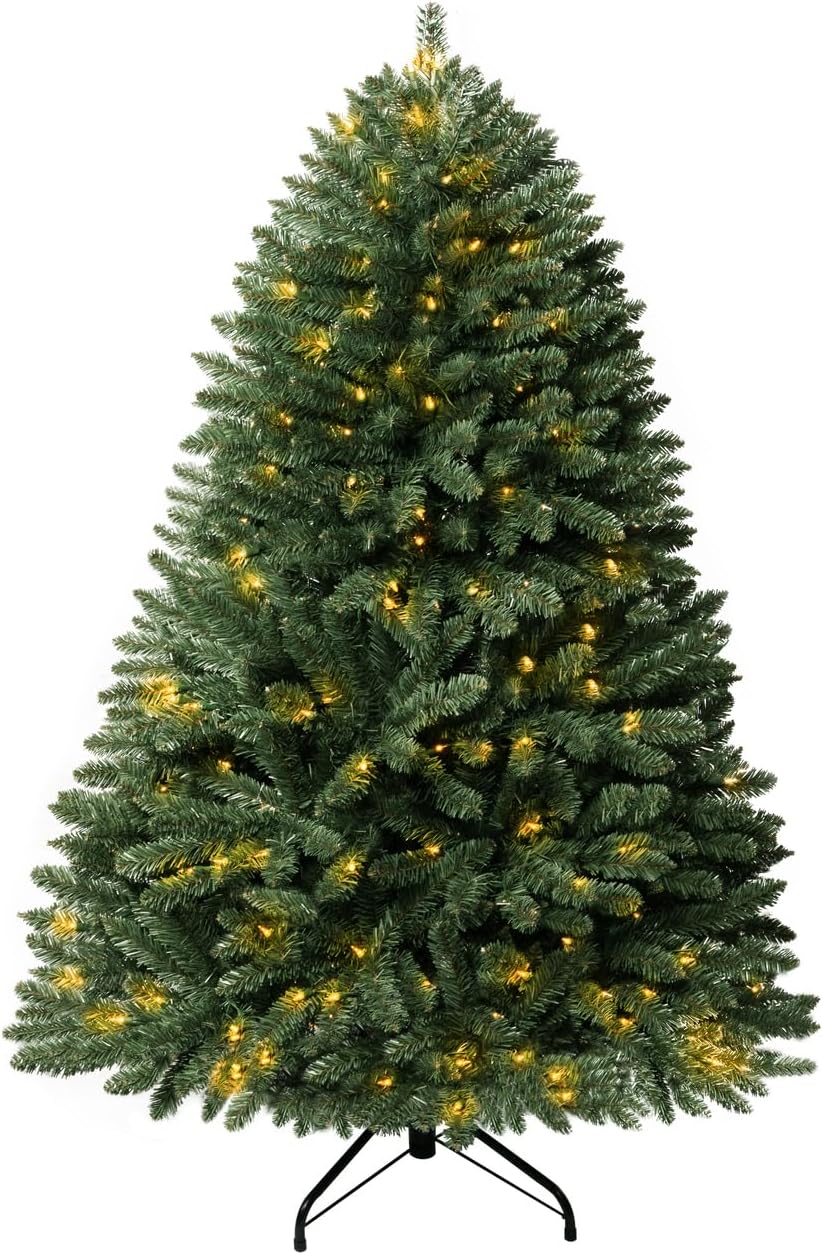Prague 4.5ft Prelit Artificial Christmas Tree with Foot Pedal, 674 Branch Tips, 250 Warm Lights and Metal Stand, 39" Wide Realistic Spruce Prelit Christmas Tree with Lights by Naomi Home
