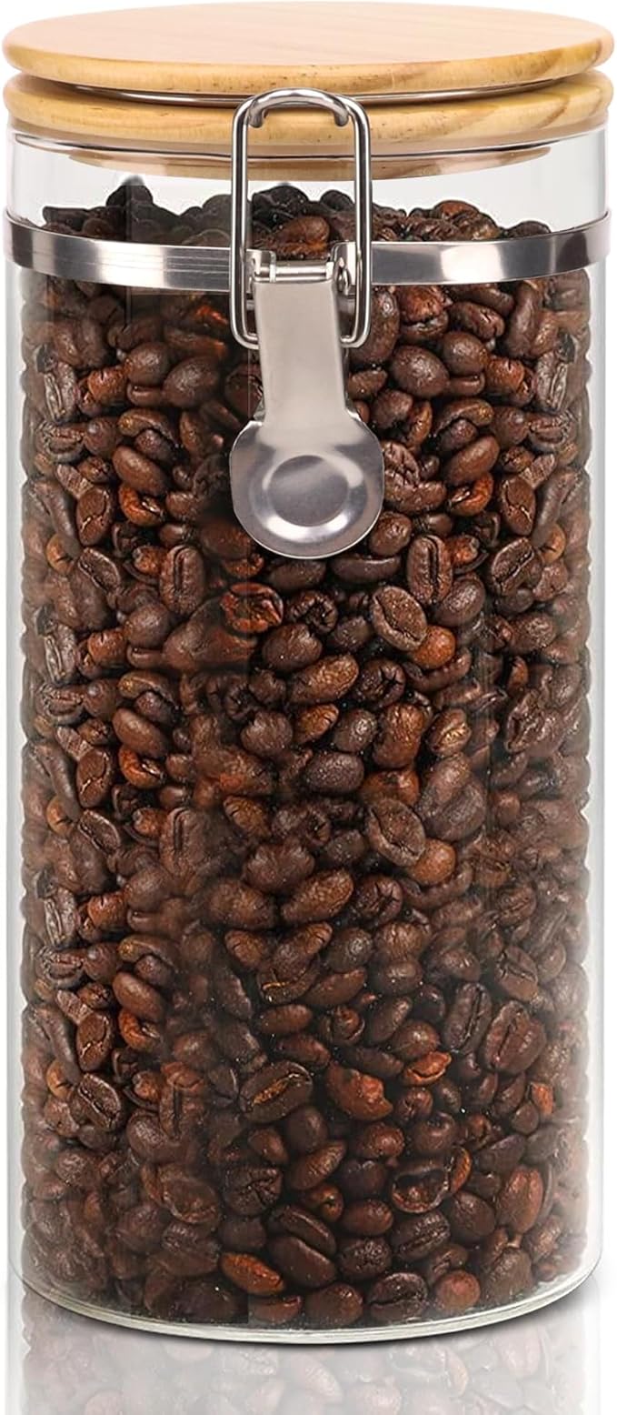 Glass Coffee Canister Coffee Containers for Ground Coffee Coffee Bean Storage Airtight Seal with Locking Clamp, Coffee Bar Accessories Perfect for Kitchen Storage