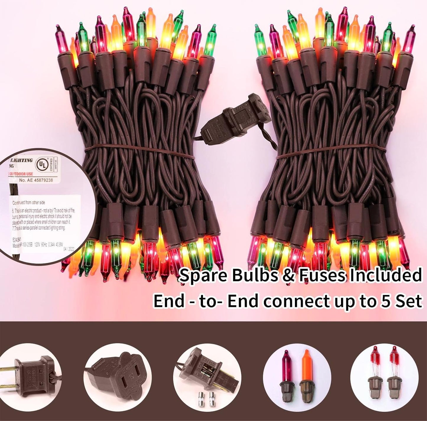 Brown Wire,Multicolor,Incandescent Bulb 100 Mini String Lights for Indoor Halloween Tree Home Garland Birthday Wedding Party Festival Decoration