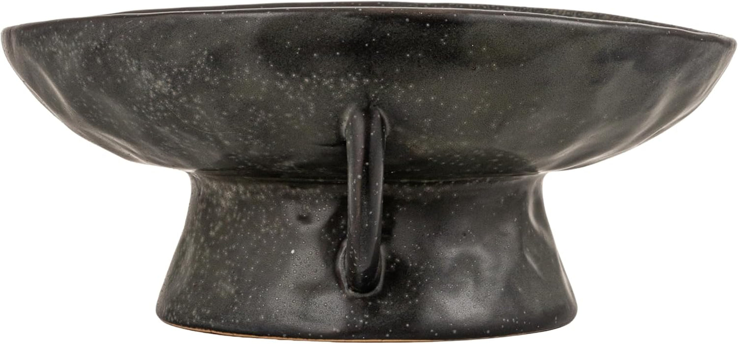Creative Co-Op Stoneware Footed Pedestal/Bowl with Handles, Reactive Glaze, Black