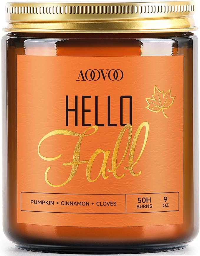 AOOVOO Hello Fall Candles - 9 oz Scented Candles, Aromatherapy Candle, Soy Candle for Home Scented