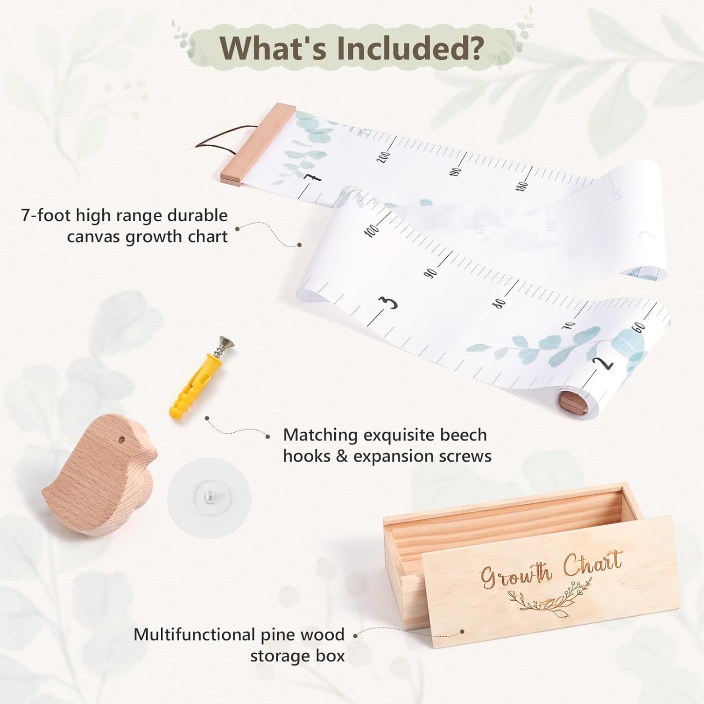 Growth Chart for Wall 7 Ft Height Chart with Keepsake Box & Hook Waterproof Canvas Measure Wall Ruler Removable Neutral Nursery Wall Decor for Baby Kids Toddlers