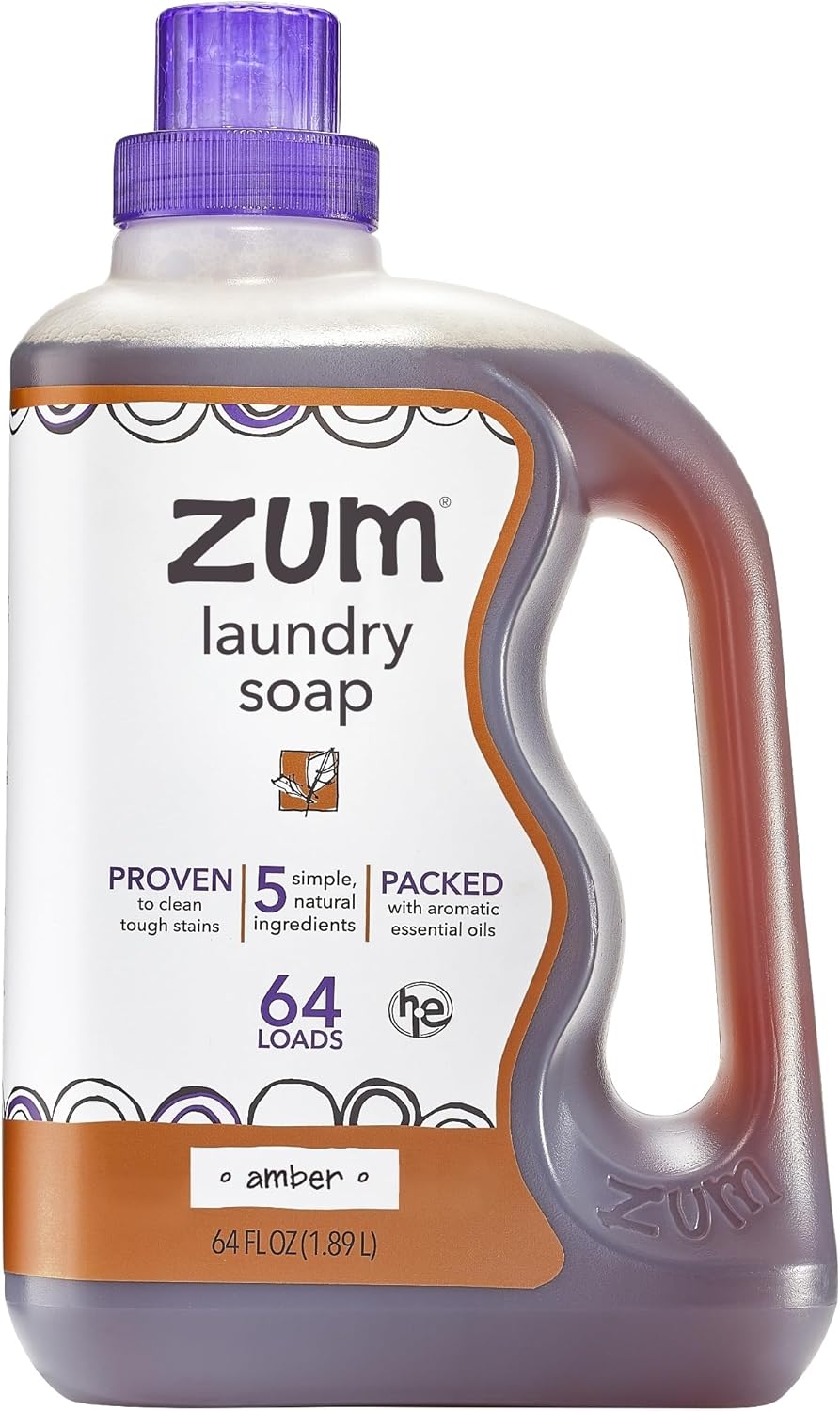 Indigo Wild Zum Clean Laundry Soap - Plant-Based Liquid Laundry Soap - Contains Baking Soda, Essential Oils & Saponified Coconut Oil - Amber - 64 fl oz