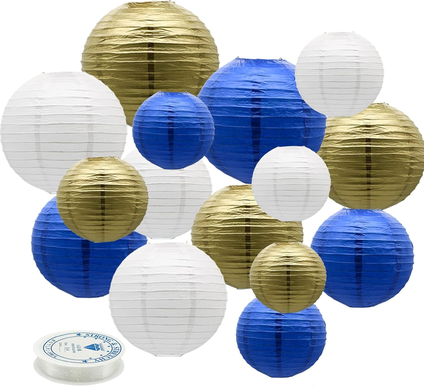 Paper Lanterns Party Decorations Navy Blue Gold - Hanging Paper Lanterns Indoor Outdoor - Wedding Graduation Retirement Bachelorette Birthday Baby Shower Party Supplies, 15pcs