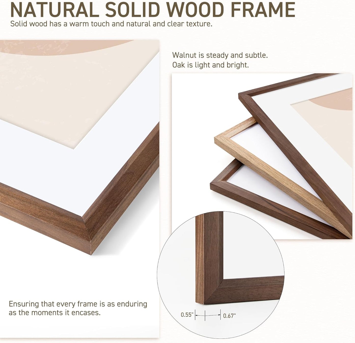 8x10 Picture Frame Set of 4 Natural Solid Walnut Photo Frames with 5x7 Removable Mat Wall Hanging Large Handcrafted Frame with HD Plexiglass Wall and Tabletop Display Large Poster Frame