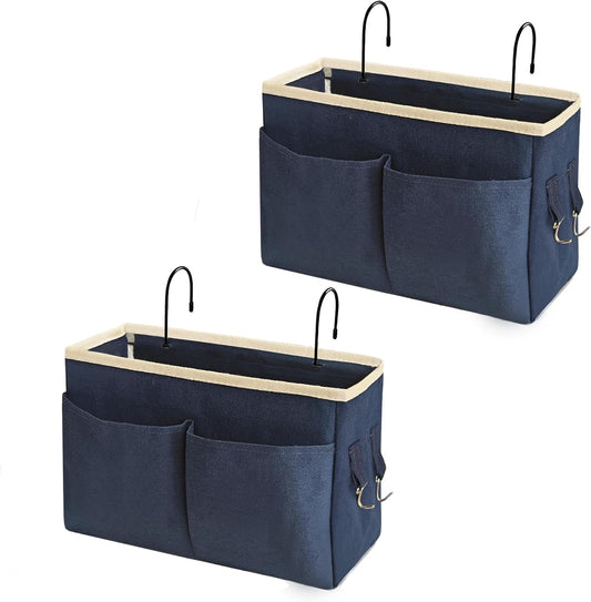 Bedside Caddy Bedside Hanging Storage Basket Multi-Function Organizer Caddy for Bunk and Hospital Beds Dorm Rooms Bed Rails, Can be Placed Glasses Books Mobile Phones（2pc Navy Blue）