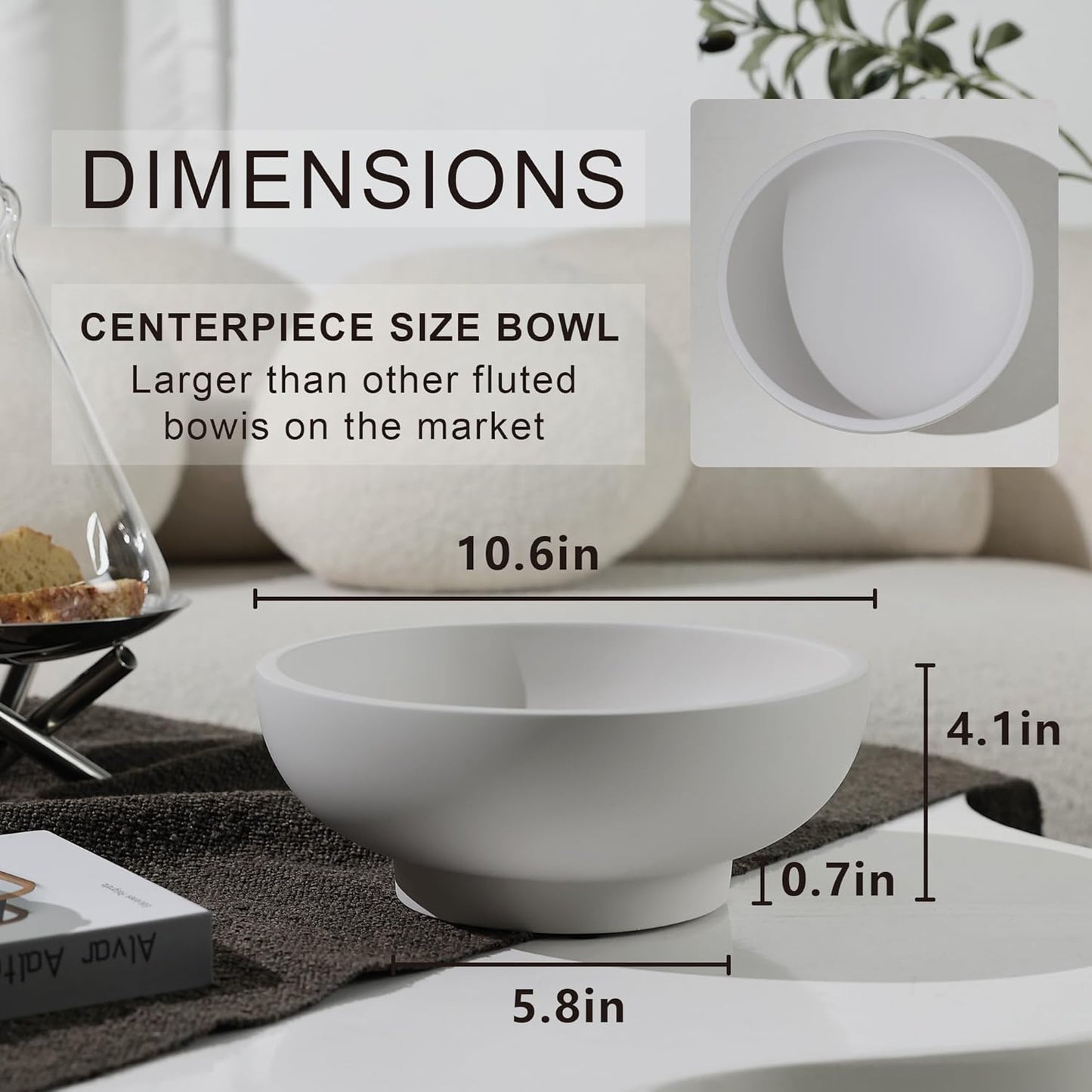 Concrete Fruit Bowl for Kitchen Counter - Modern Home Decor, Large Decorative Bowl for Fruits, Keys, and Candy, Durable and Stylish Design