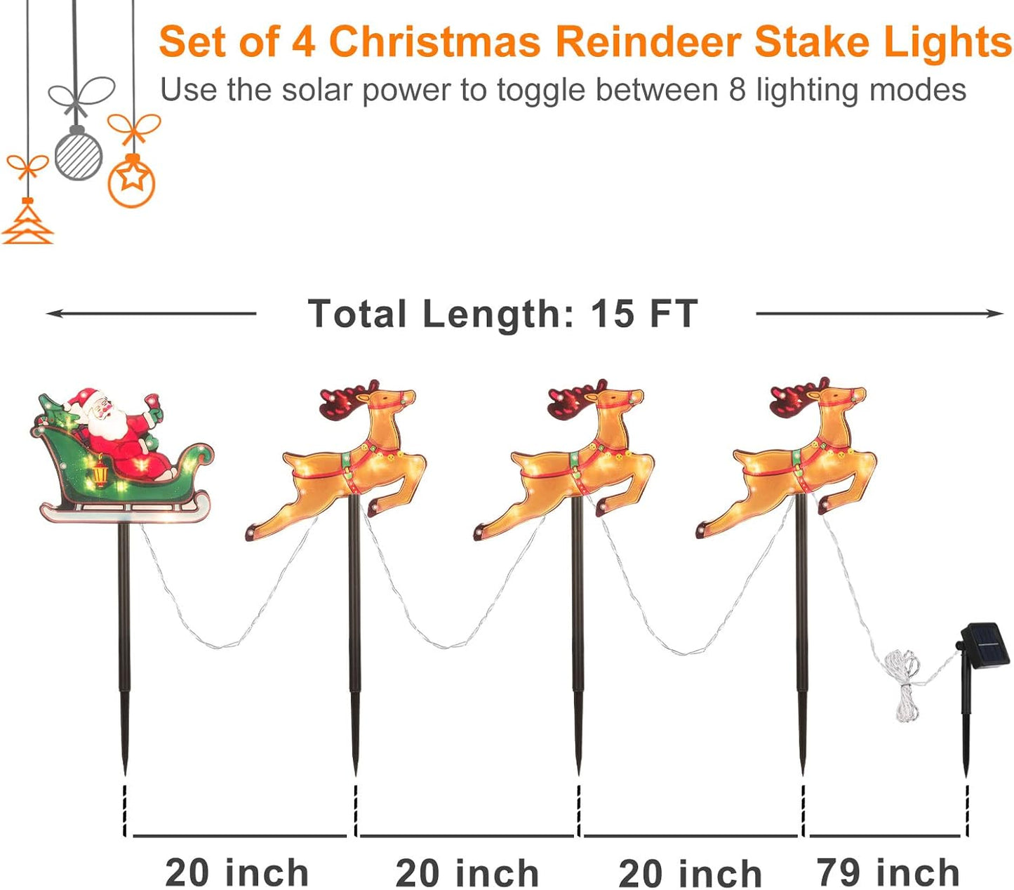 Christmas Silhouette Outdoor Pathway Lights Set of 4 Battery Powered Pre-Lit 30 LEDs Double Sided Christmas Reindeer & Sled Vintage Holiday Outdoor Display Decor for Garden, Patio,Yard, Lawn