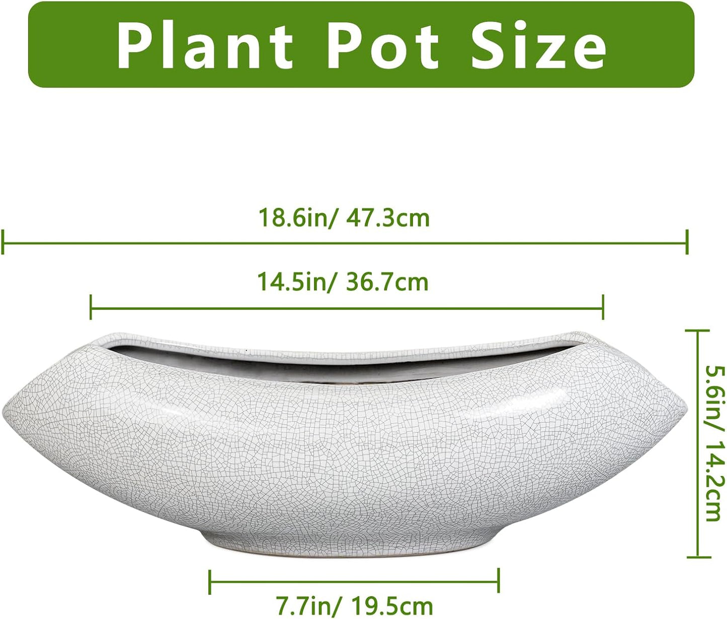 Ceramic Bonsai Tree Pot - 18 Inch Ceramic Pots for Plants, Large Succulent Planter with Drainage Hole for Indoor Outdoor, Unique Planters for Flower, Home Decor, Gardening Gifts, White-Black