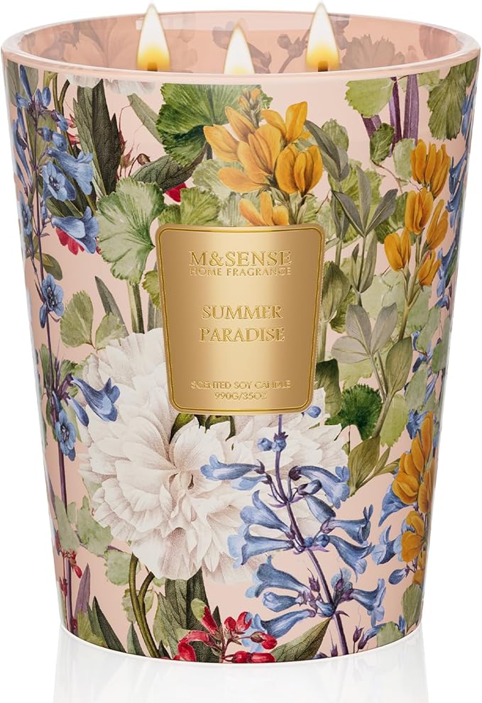 M&SENSE Citrus Water Flower Scented Candles, 35oz 150H Long Lasting, 3 Wick Soy Candles,Natural Aromatherapy Calm Stress Relief, Home Fragrance Housewarming Gifts