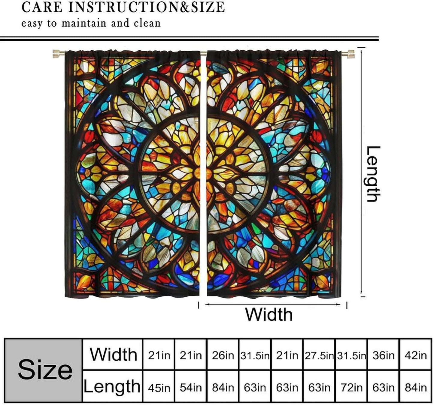 Stained Glass Curtains,Retro Mid Century Abstract Colorful Geometric Prints Home Decor Drapes for Bedroom Living Room Kitchen Window Treatment 2 Panels Set Total Size 63" W X 72" L Inch