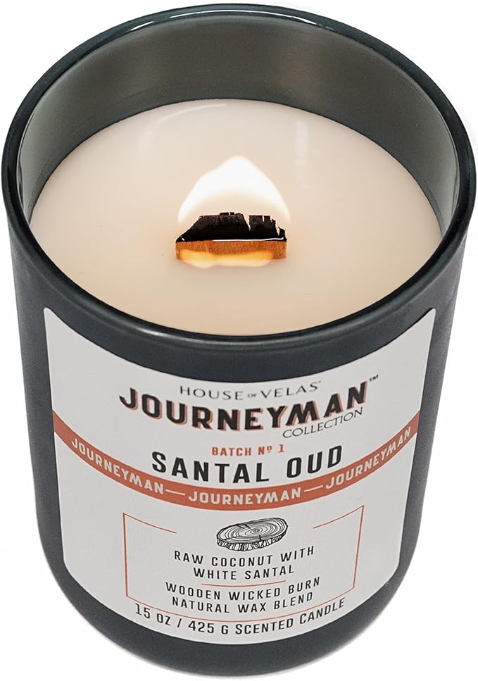 Journeyman Collection Candle, 15oz, Wooden Wick, Santal Oud, Large Painted Jar