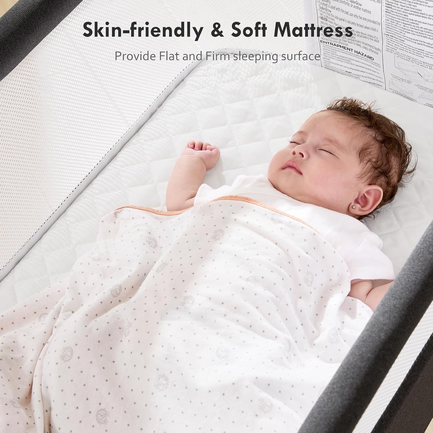 Bassinet Bedside Sleeper - All-Mesh Design, Portable Bedside Bassinet for Baby with Washable Mattress, 5 Adjustable Heights (Black)