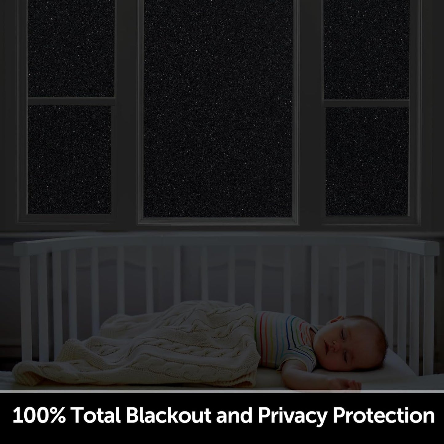 HIDBEA Blackout Window Film,100% Light Blocking Room Darkening Window Privacy Film,Frosted Glass Window Film Heat Control, Removable Window Cover Tint for Day Sleep (Black,17.7in x 6.5ft)