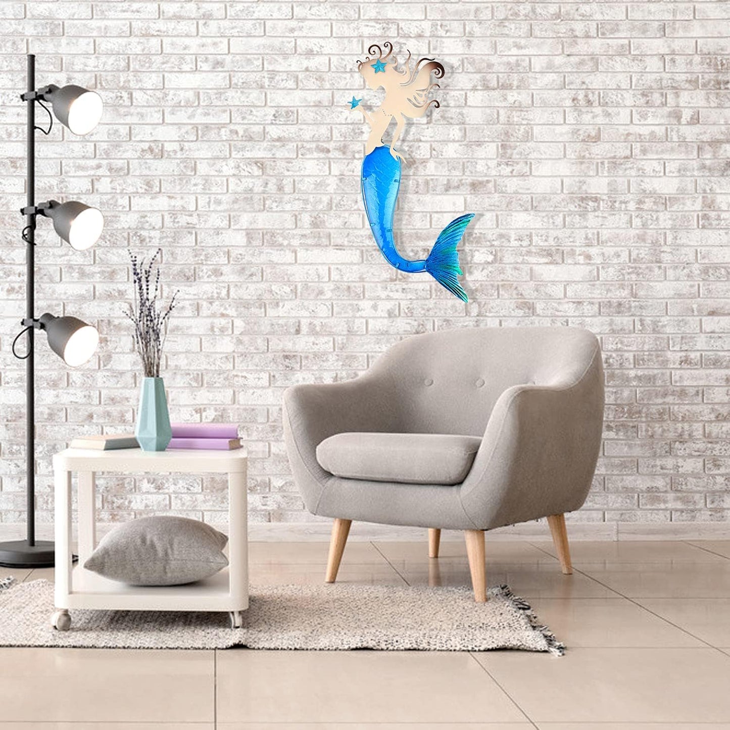 John's Studio Mermaid Wall Decor Outdoor Metal Fish Bathroom Hanging Art Glass Blue Ocean Theme Decorations for Home, Pool and Patio