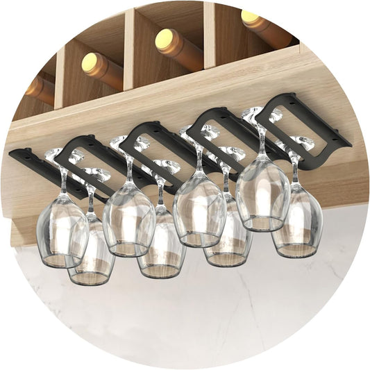 Bariboo Wine Glass Storage Case – Hang 8-12 Glasses on Your 18.7 x 9 x 1.7 In., Dust-Free Wine Glass Holder – Under-Shelf & Under-Cabinet Wine Glass Holder Rack with Assembly Manual & Video