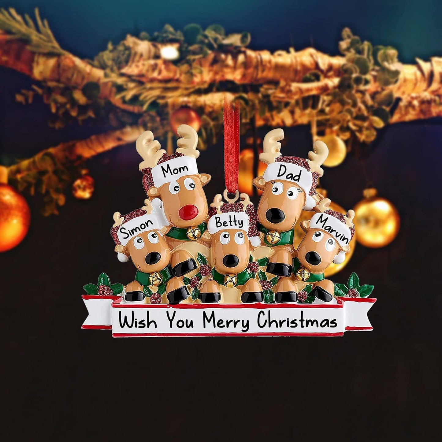 Personalized Deer Christmas Ornaments 2025 Family of 2,3,4,5,6,7,8 Custom Name Reindeer Xmas Ornament with Text,Customized Christmas Decoration Gifts - Family of 6