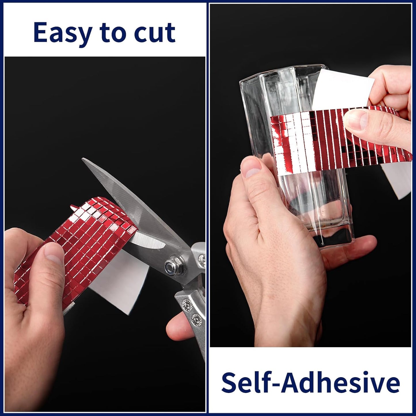 Art3dwallpanels 6 Pack Self Adhesive Glass Mirror Mosaic Disco Tiles Small Square Mirror Sticker for for DIY Disco Ball, Disco Cowboy Hat, Vase, Bottle, Interior Decoration, 2364 Pieces, Red