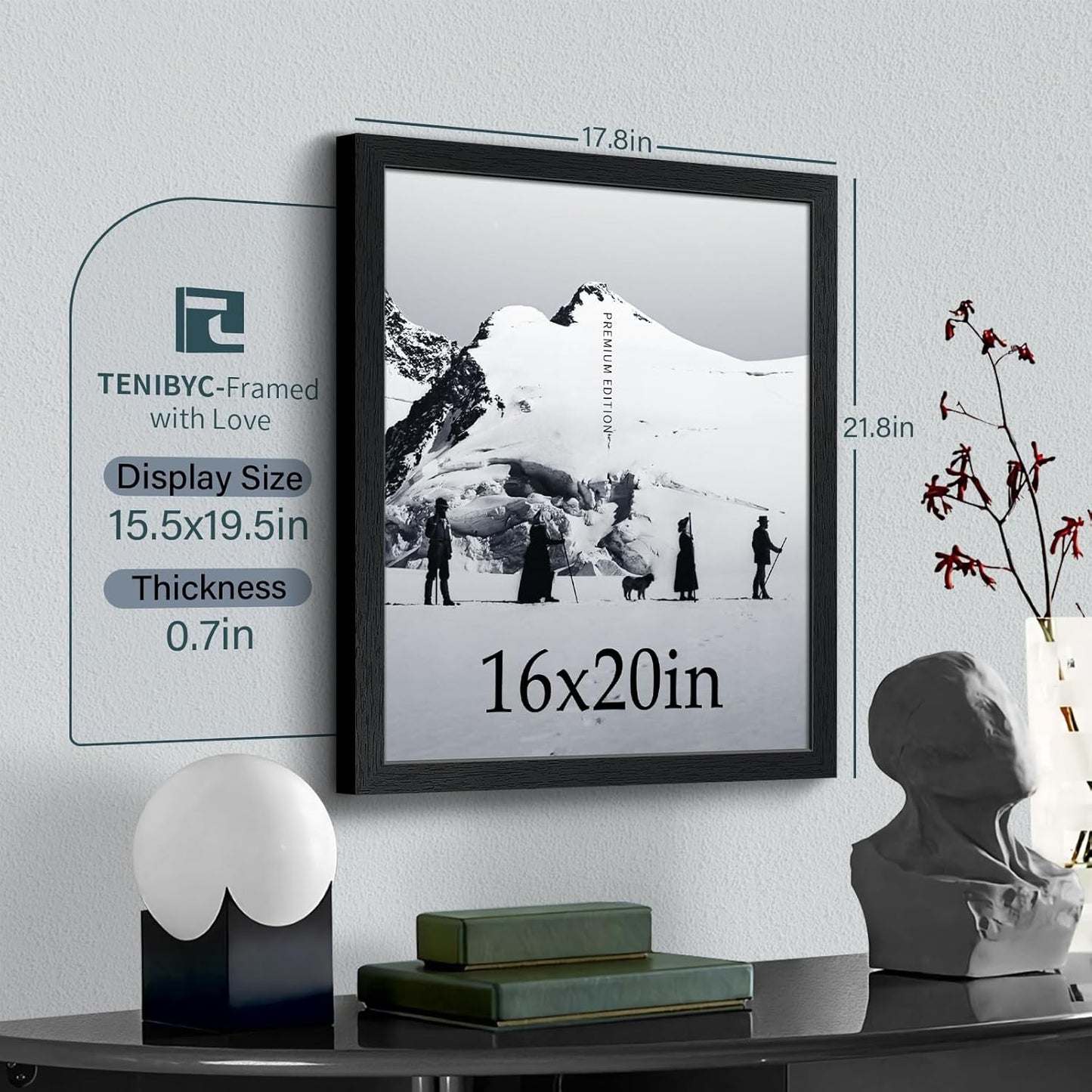 16x20 Picture Frame Set of 3 - Black Woodgrain, Solid Wood, HD Tempered Glass, Wall Gallery Poster Frame