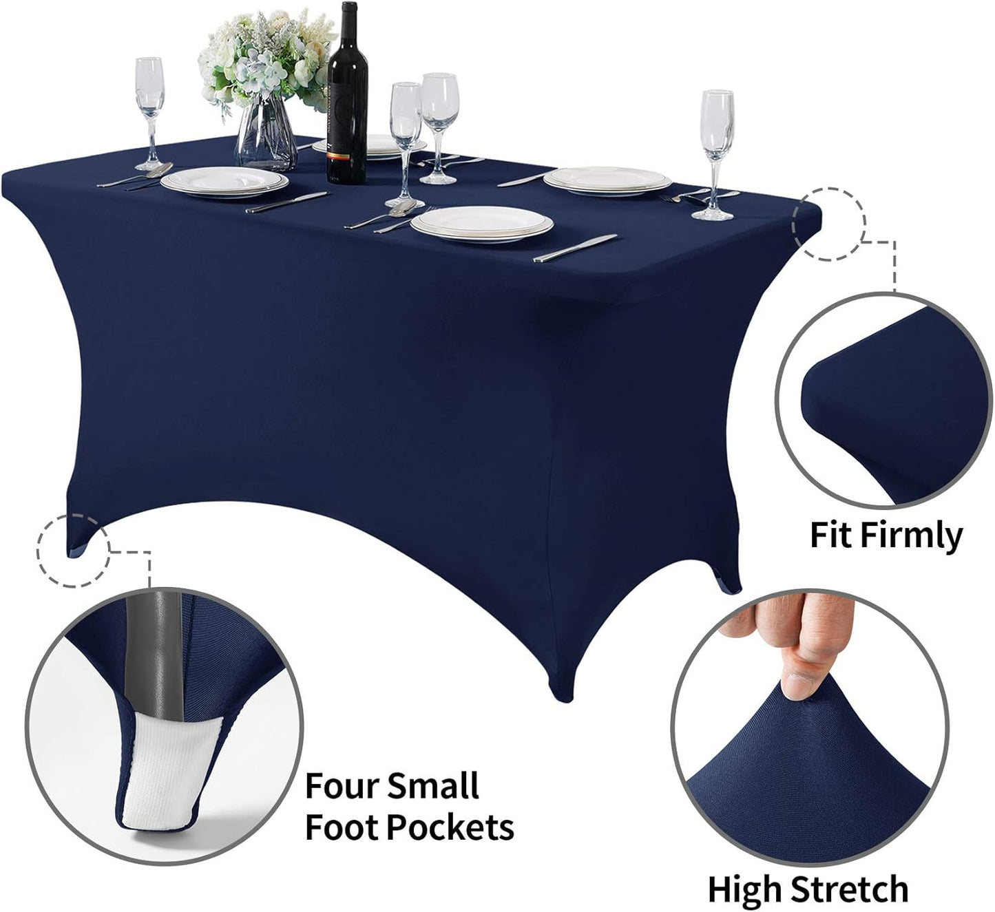 2Pack Spandex Table Cover for 4FT or 6ft or 9ft Table Universal Fitted Stretch Tablecloth for Party, Banquet, Wedding and Events-Navy