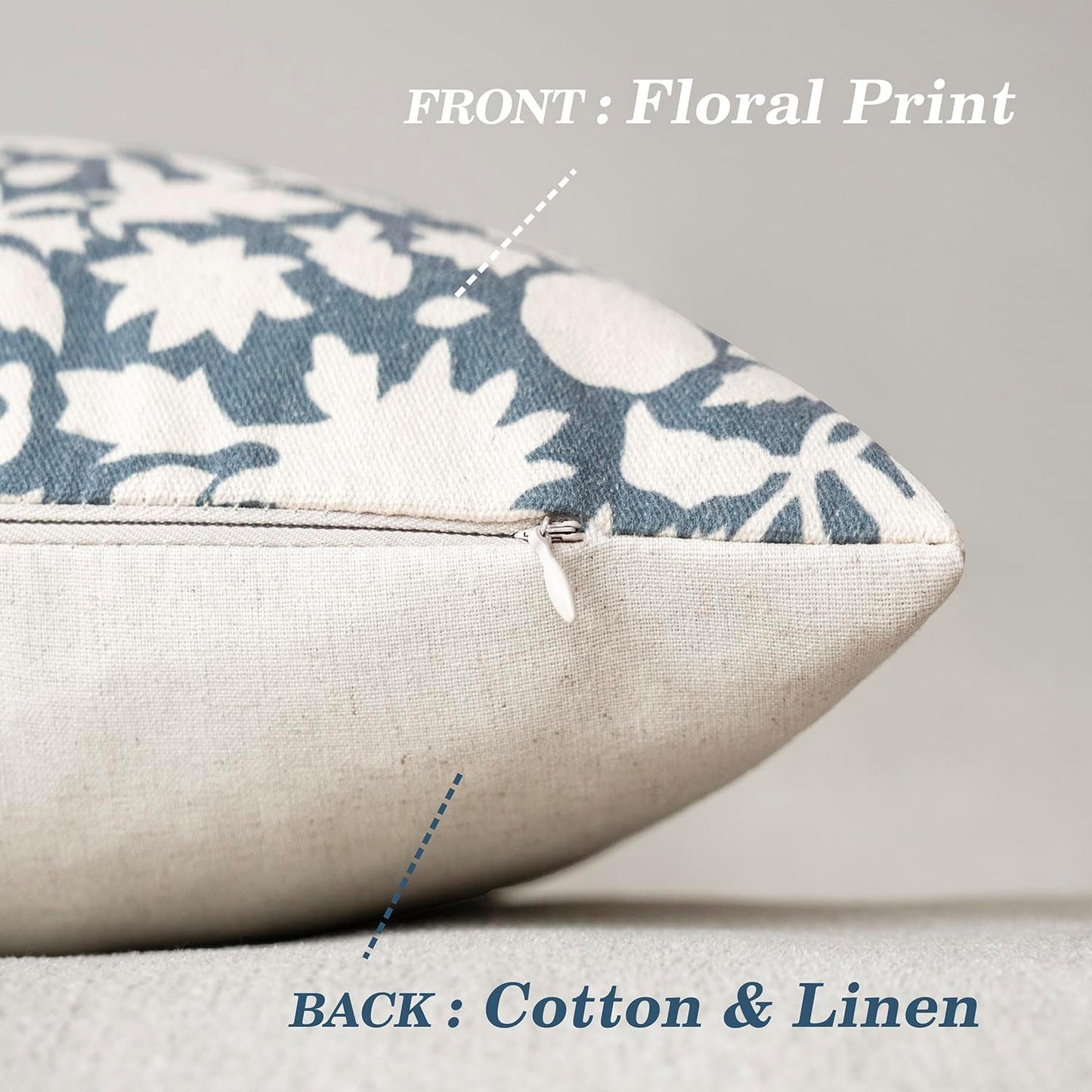 Foindtower Set of 2 Decorative Neutral Floral Throw Pillow Covers Accent Farmhouse Cushion Covers Boho Vintage Pillowcase for Couch Sofa Bedroom Living Room Home Decor Outdoor,20×20 Inch,Dusty Blue