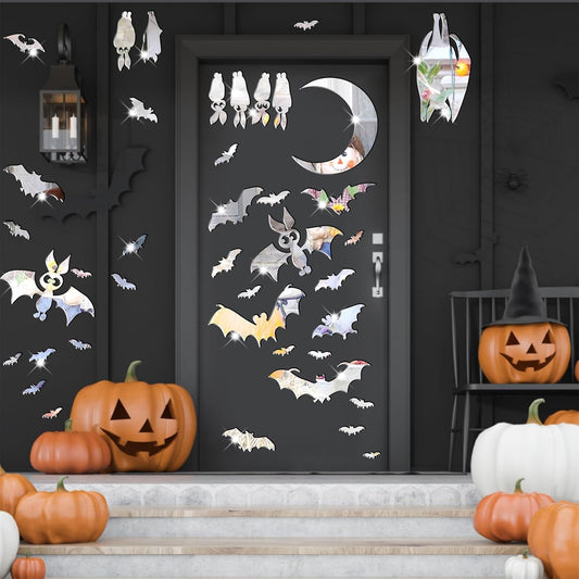 Easma Halloween Bats Wall Stickers 3D Scary Bats Decor for Door Decals Haunted House Party Decorations Silver Removable Halloween Wall Decal Peel and Stick for Kids Baby Bedroom Bathroom Playroom