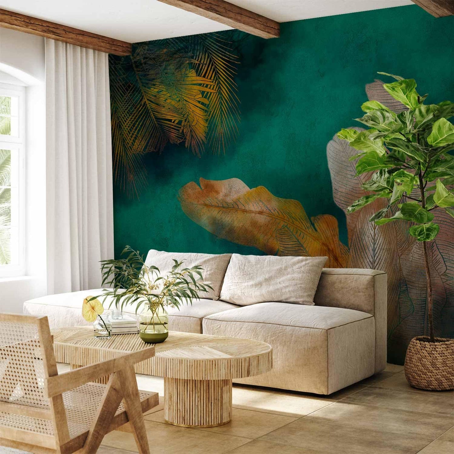 artgeist Wall Mural Jungle 173x124 in - Peel and Stick Self-Adhesive Wallpaper Removable Large Sticker Foil Wall Decor Print Picture Image Design Leaves Green Yellow Nature b-A-0825-a-a