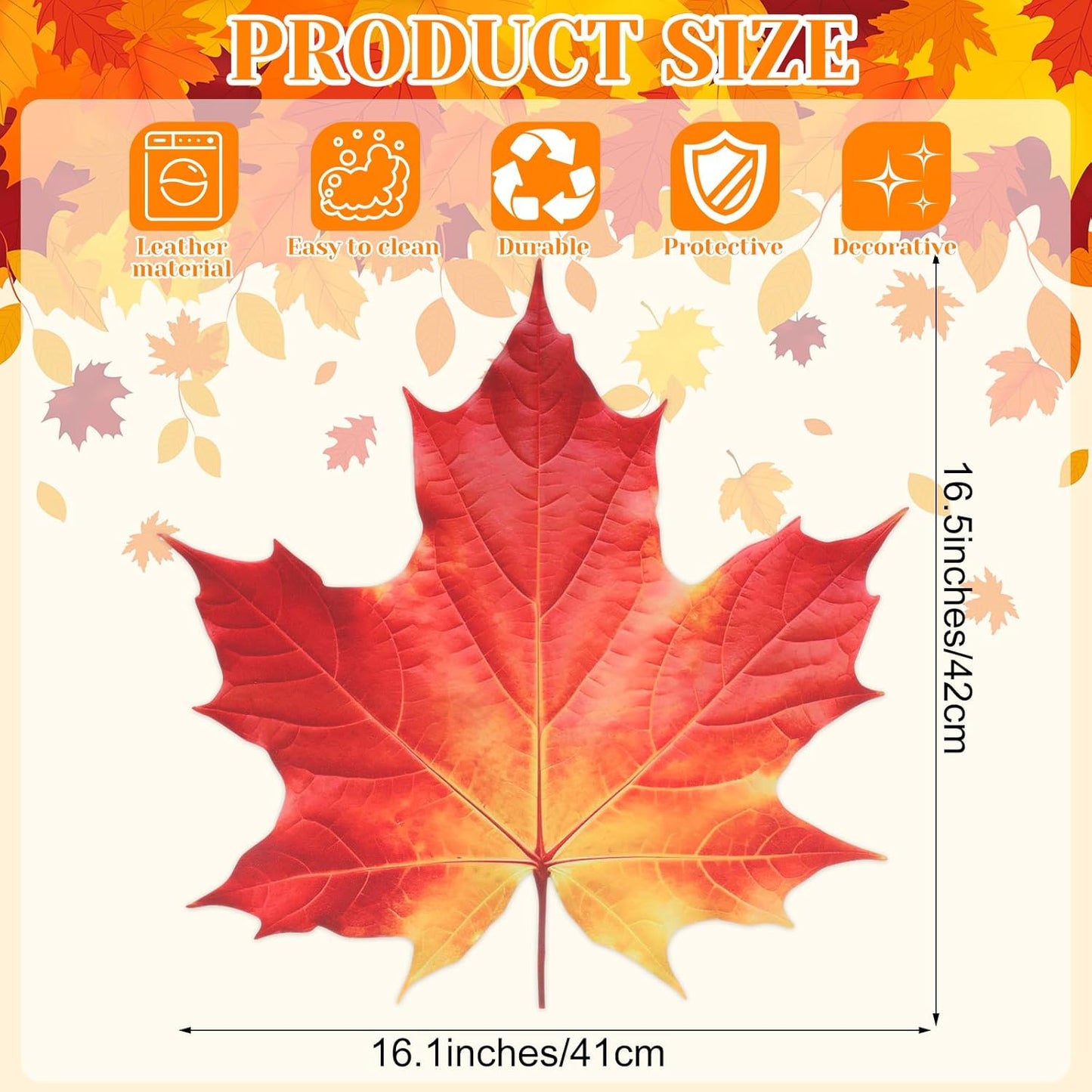 Remerry 6 Pcs Thanksgiving Leather Table Placemats Washable Maple Place Mats Maple Leather Dinner Mats Easy to Clean Autumn Harvest Placemats for Fall Dining Party Holiday Kitchen Seasonal Decoration