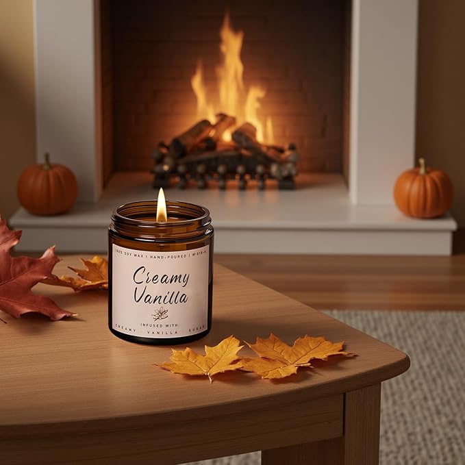 Auelife Fall Candle, Creamy Vanilla Scented Candle for Home - Fall Soy Wax Candles - Autumn Aromatheraphy Candles Gifts Set for Women & Men, Holiday, Thanksgiving Decor, 7oz