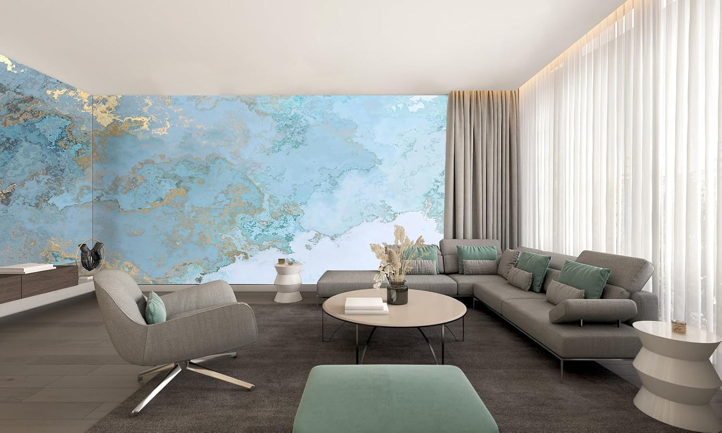 Abstract Wallpaper Blue Gold Marble Texture Wall Mural Wallpaper(Not Peel n' Stick)