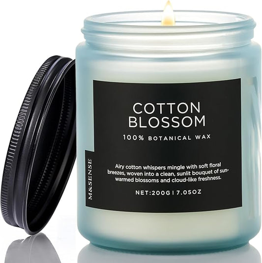 M&SENSE Clean Cotton Scented Candle - 7.05oz Natural Soy Wax Clean Cotton Blossom Scent Non Toxic Candle, 50-Hour Slow Burning 2-Wick Aromatherapy Home Fragrance Gifts for Home Decor