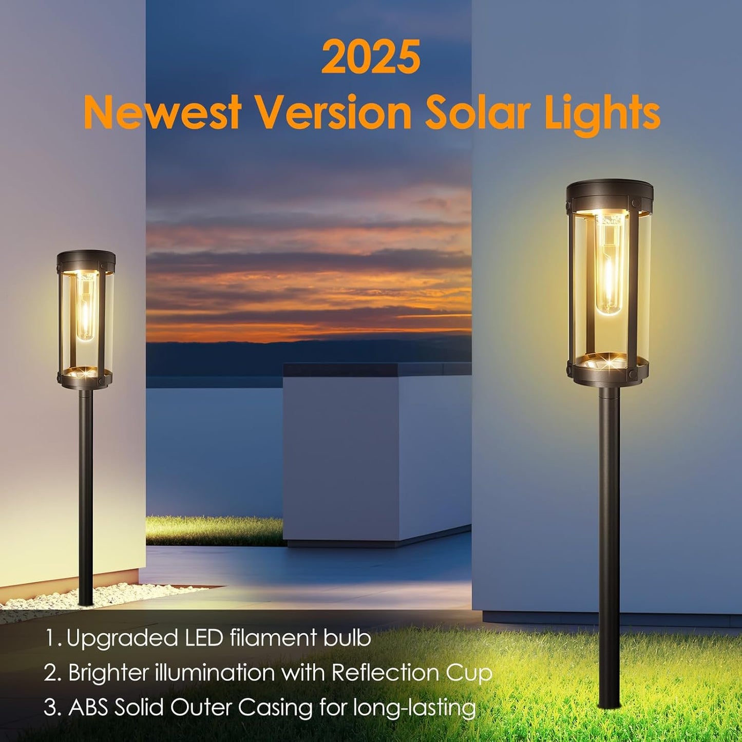 Bright Solar Pathway Lights Outdoor, 2 Pack Upgraded Solar Powered Garden Lights Waterproof, Auto On/Off Solar Yard Light for Lawn Patio Walkway Driveway Landscape Lighting Decor (Warm White, 2 Pack)