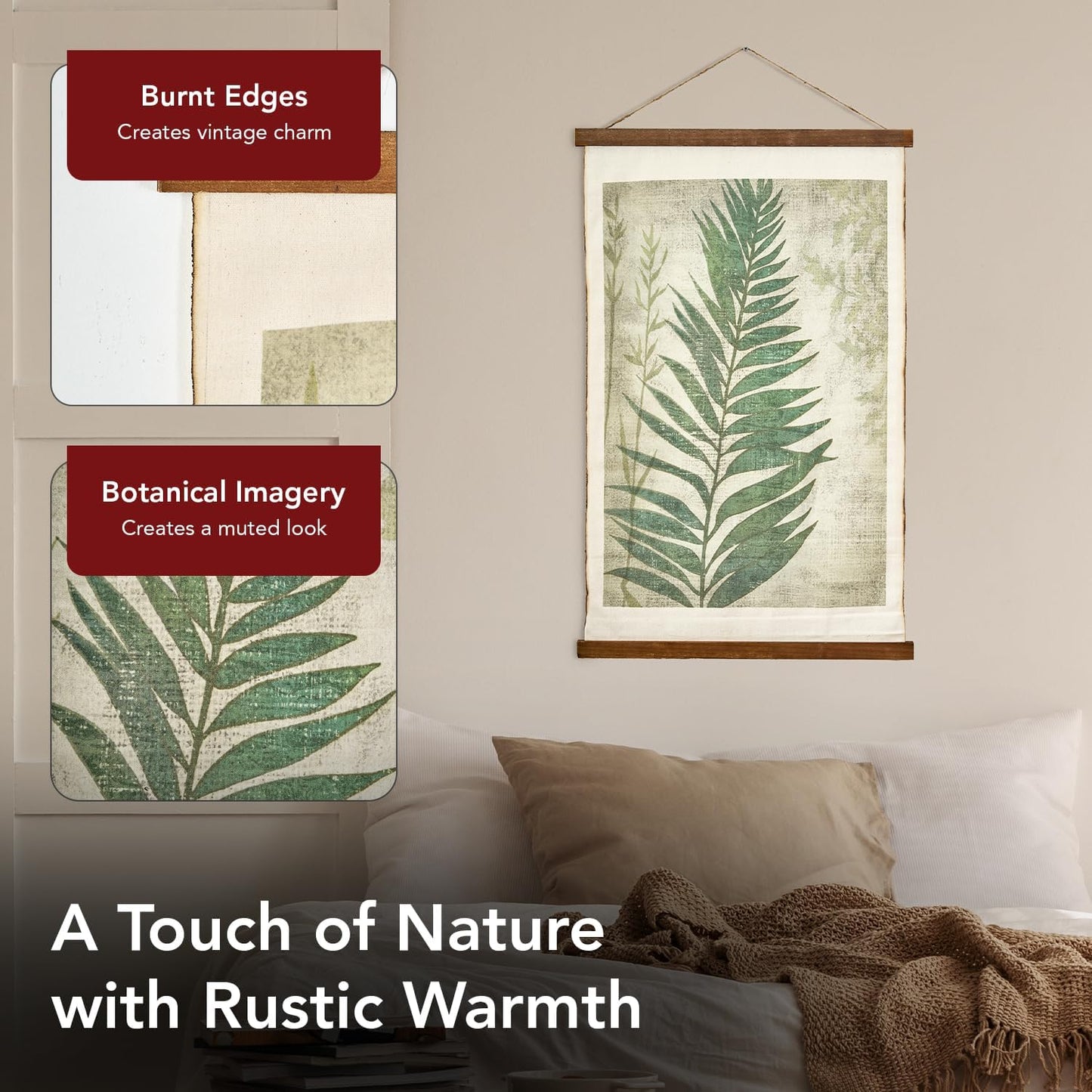 American Art Decor Leaf Wall Scroll Tapestry with Rope