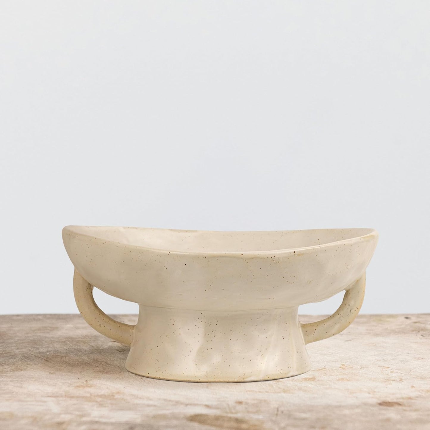 Creative Co-Op Stoneware Footed Pedestal/Bowl with Handles, Reactive Glaze, White