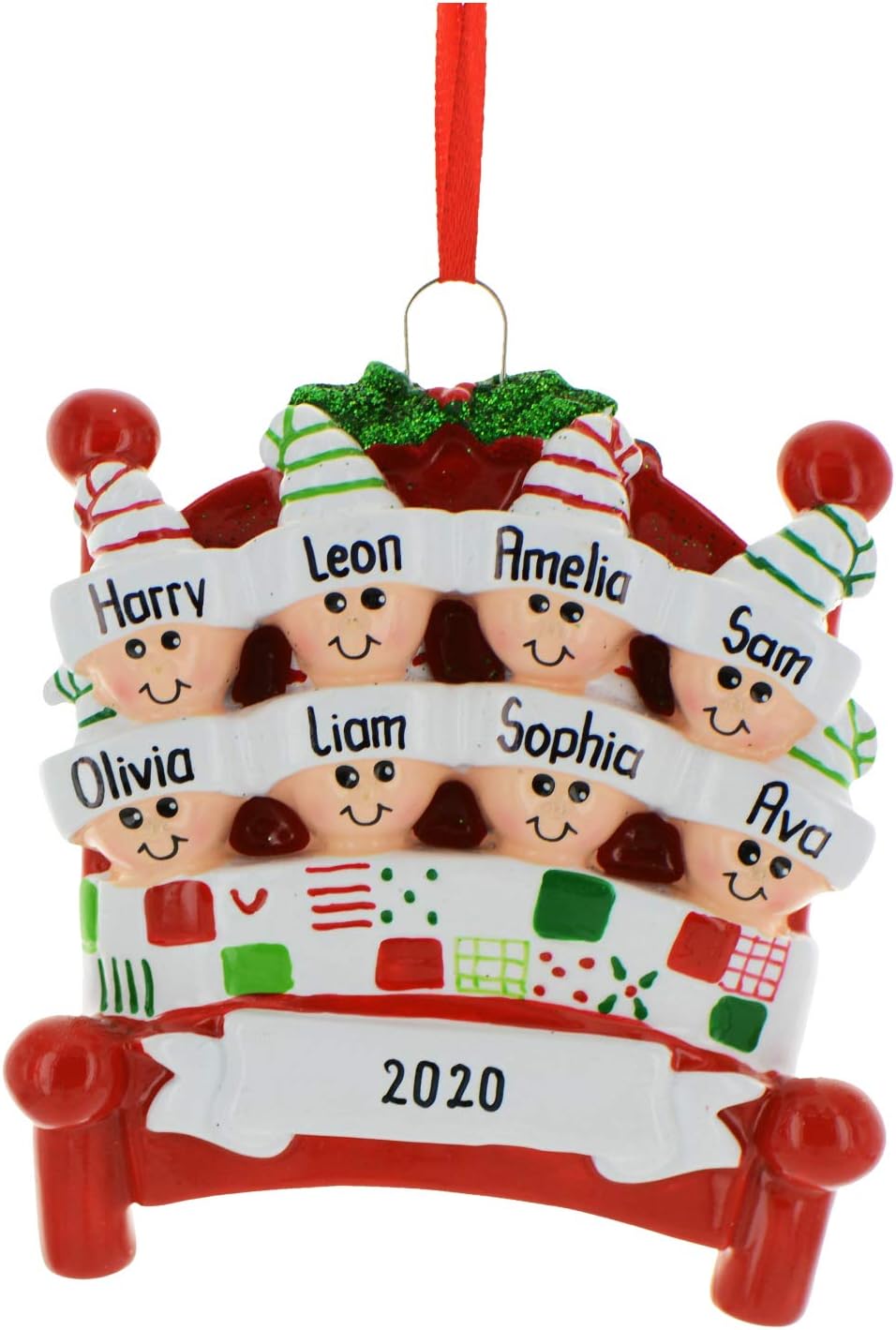 Bedtime Family of 8 Ornament 2025 Personalized Family Christmas Ornaments 2025 | Tucked Together Holiday Keepsake Personalized Tree Ornaments for Grandchildren Siblings & Grandkids of Eight Ornament