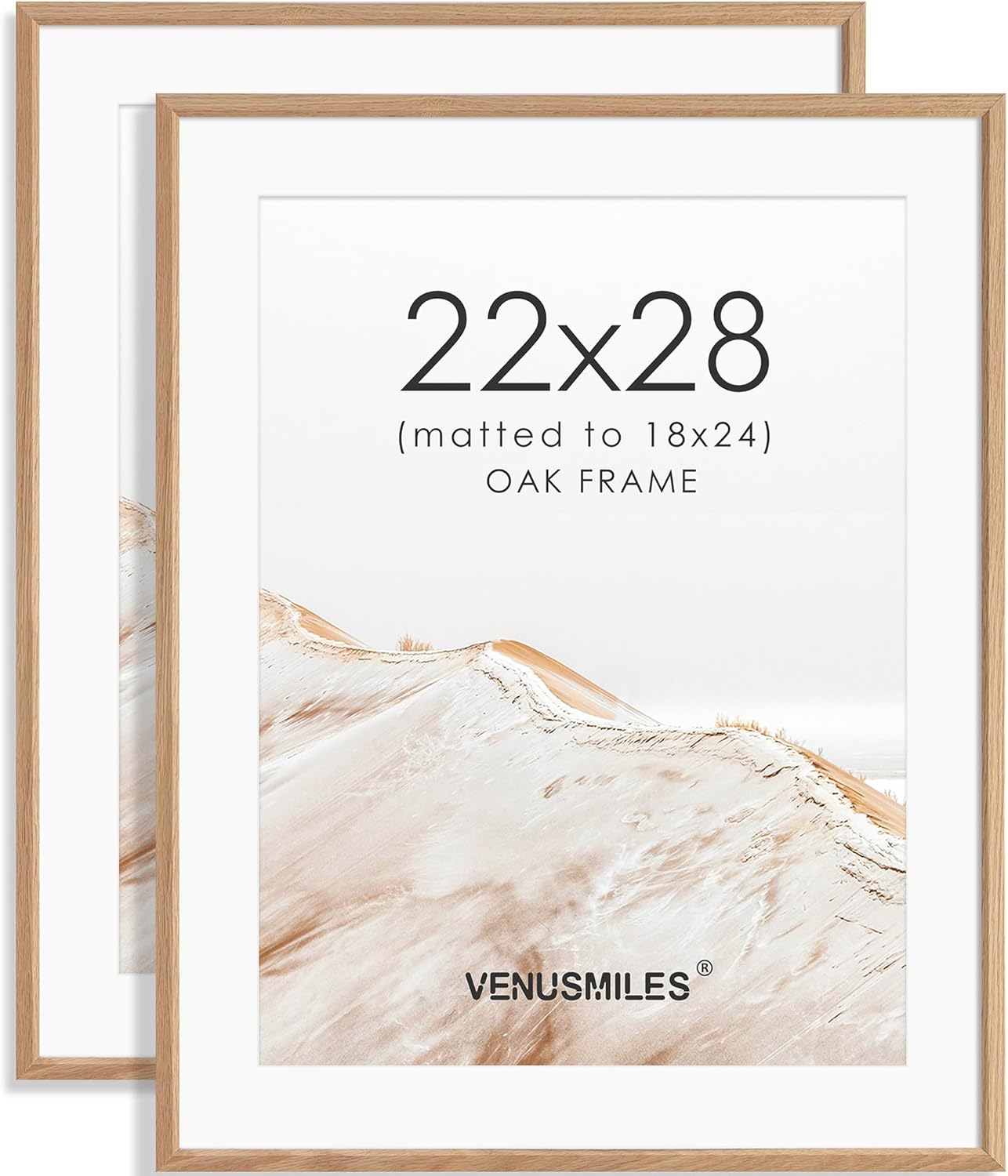 22x28 Poster Frame Set of 2 Natural Solid Oak Photo Frames with 18x24 Removable Mat Wall Hanging Large Handcrafted Frame with HD Plexiglass Wall and Tabletop Display Large Picture Frame