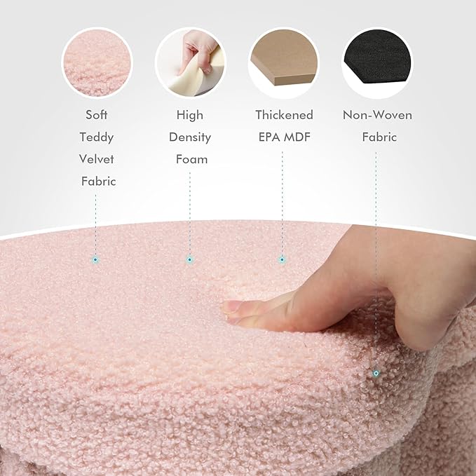 B FSOBEIIALEO Storage Ottoman Cube, Flowers Shaped Ottomans with Storage Foot Stool Footrest for Lving Room, Boucle Ottoman Seat for Dorm Room,Faux Teddy Fur, Pink 12.6"x12.6"x12.6"