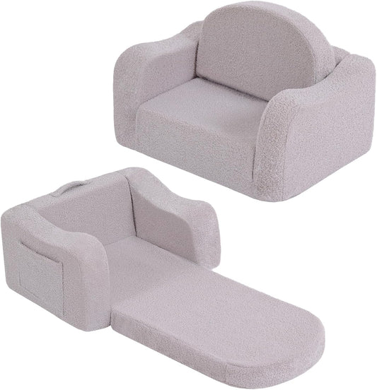 Welnow 2-in-1 Kids Sofa Chair, Convertible Toddler Chair Flip Out Children Sofa Chair with Wave Armrests Folding Kids Play Sofa with Side Pockets & Removable Cover Armchair for Girl or Boy