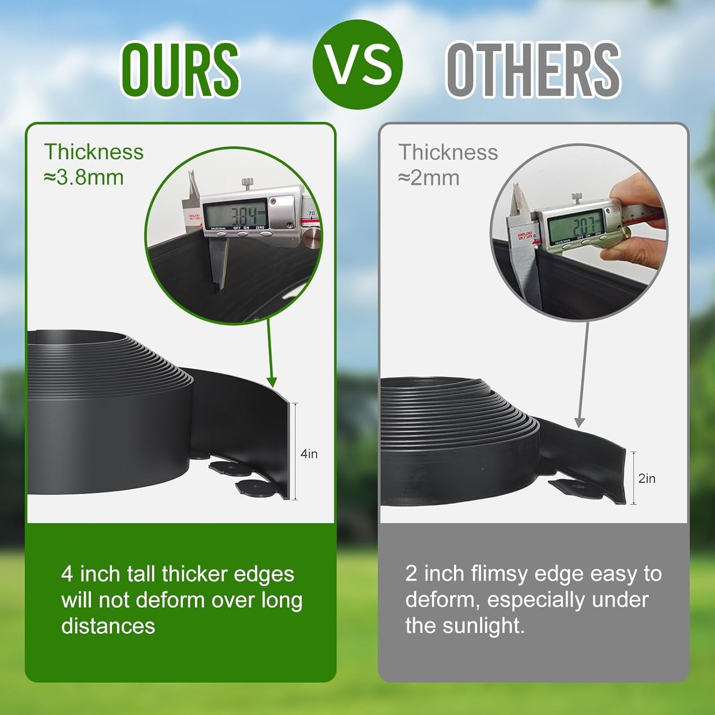 4 Inch Tall 33FT Landscape Edging with 45Pcs Metal Spikes, Plastic Garden Edging Border Landscape Edging Lawn Edging for Landscaping, Flower Bed, Paver, Yard