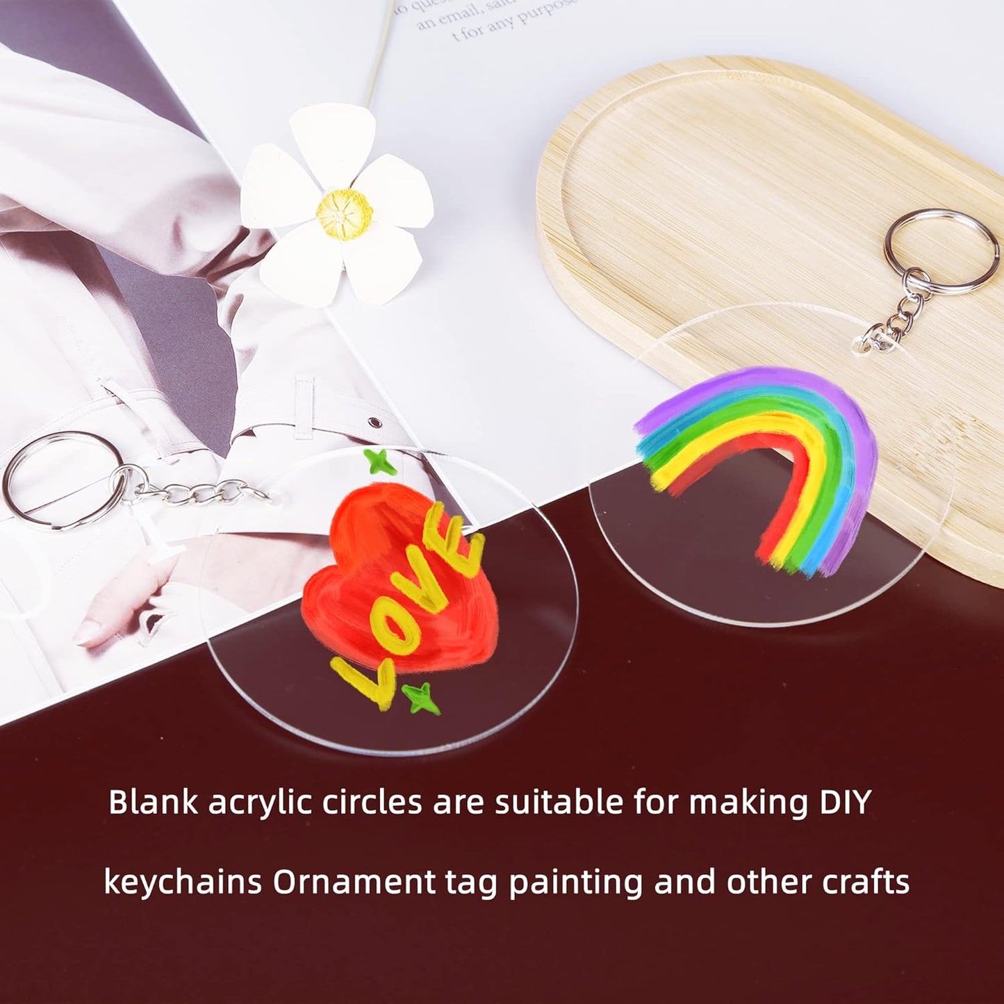 100 Pcs Round Acrylic Keychain Blanks 2Inch Circle Blanks with Hole,Clear Acrylic Discs Circles Bulk for Keychains Ornament Painting and Vinyl Crafts Projects